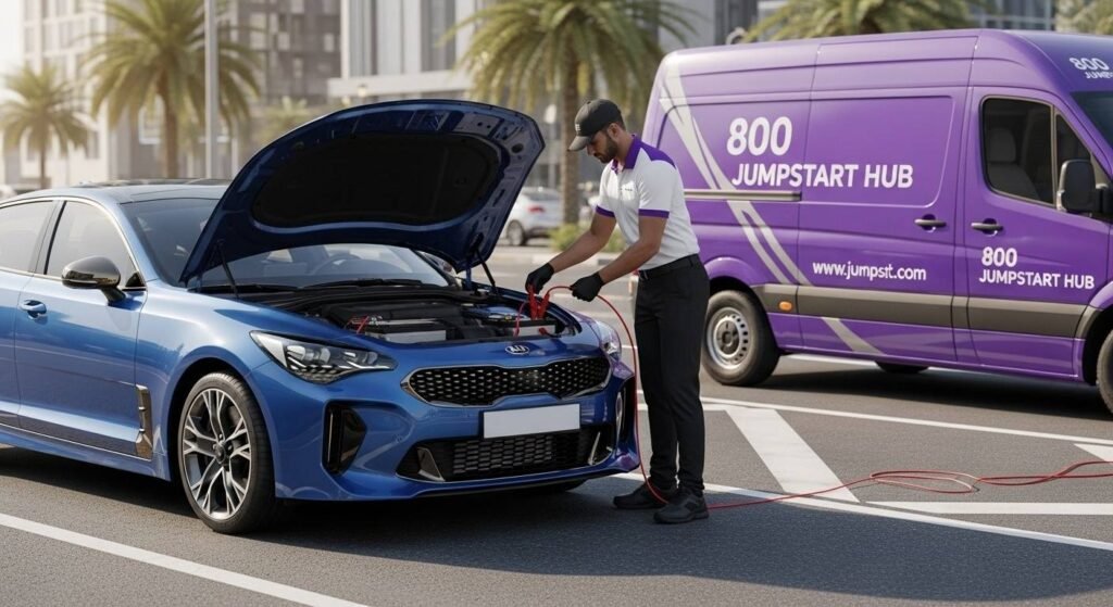 On-site battery jump start for a KIA Stinger by a trained technician