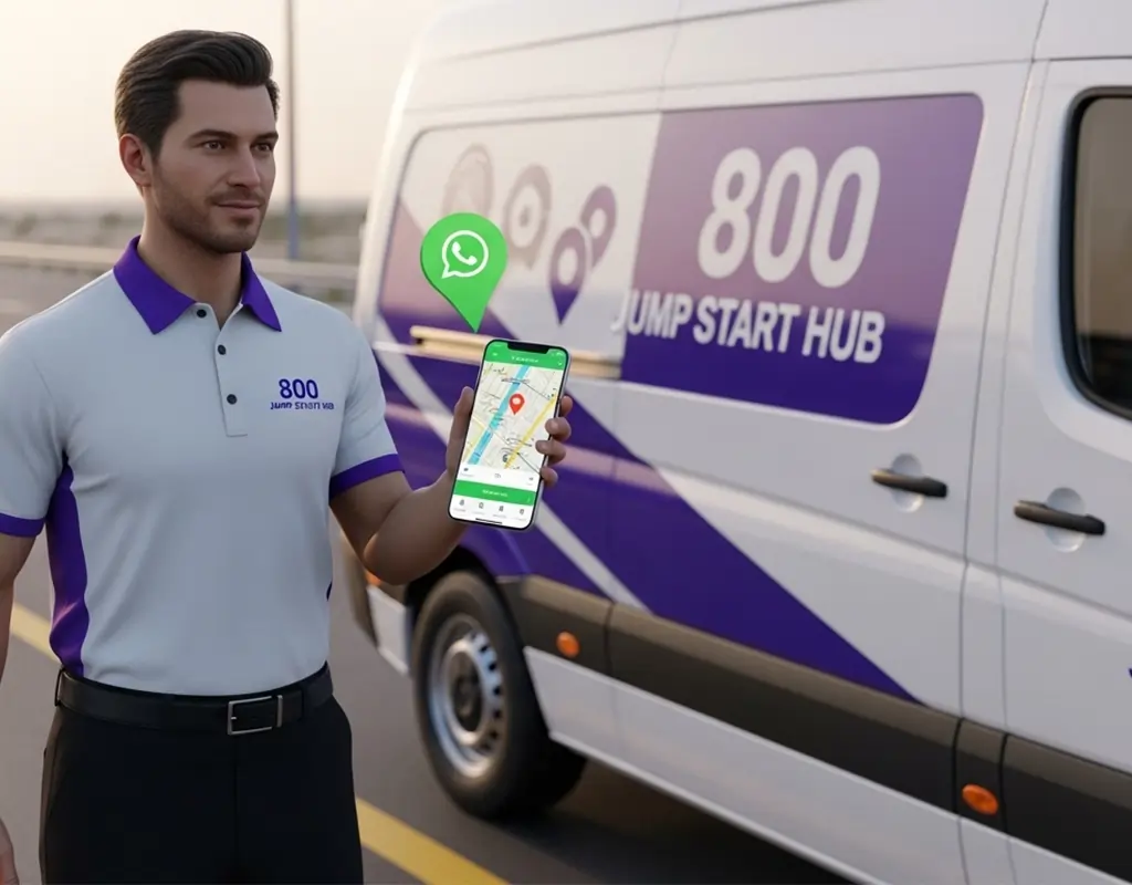 Customer entering or sharing location details to guide a technician for battery jump start service