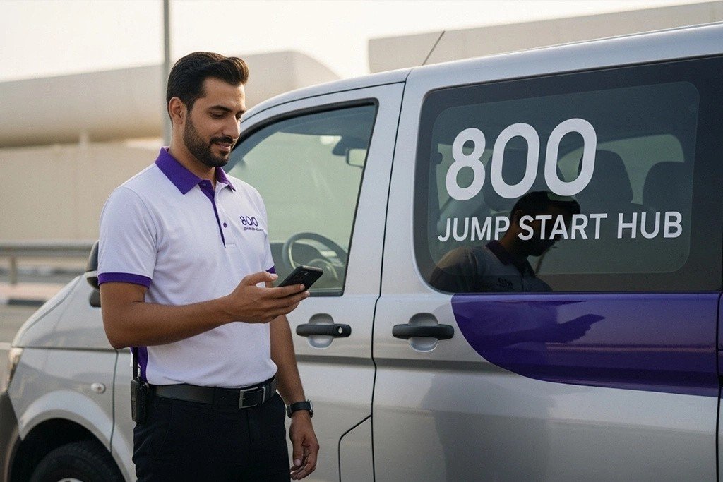 Requesting a car battery jump start through phone call or online booking