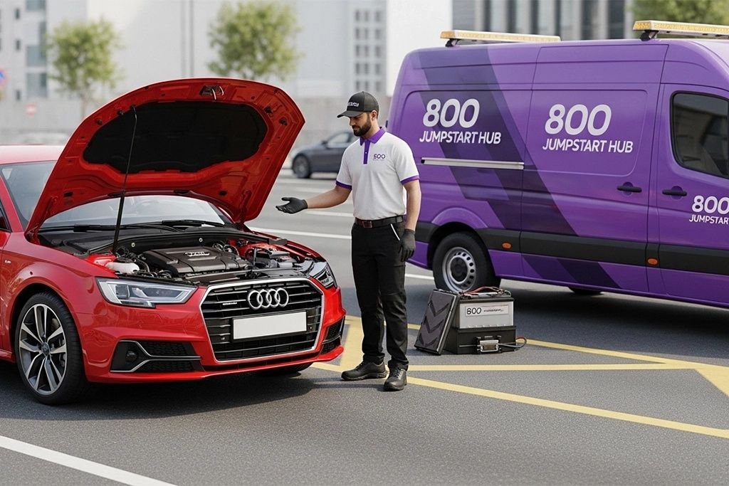 Audi vehicle jump started by a certified technician on-site
