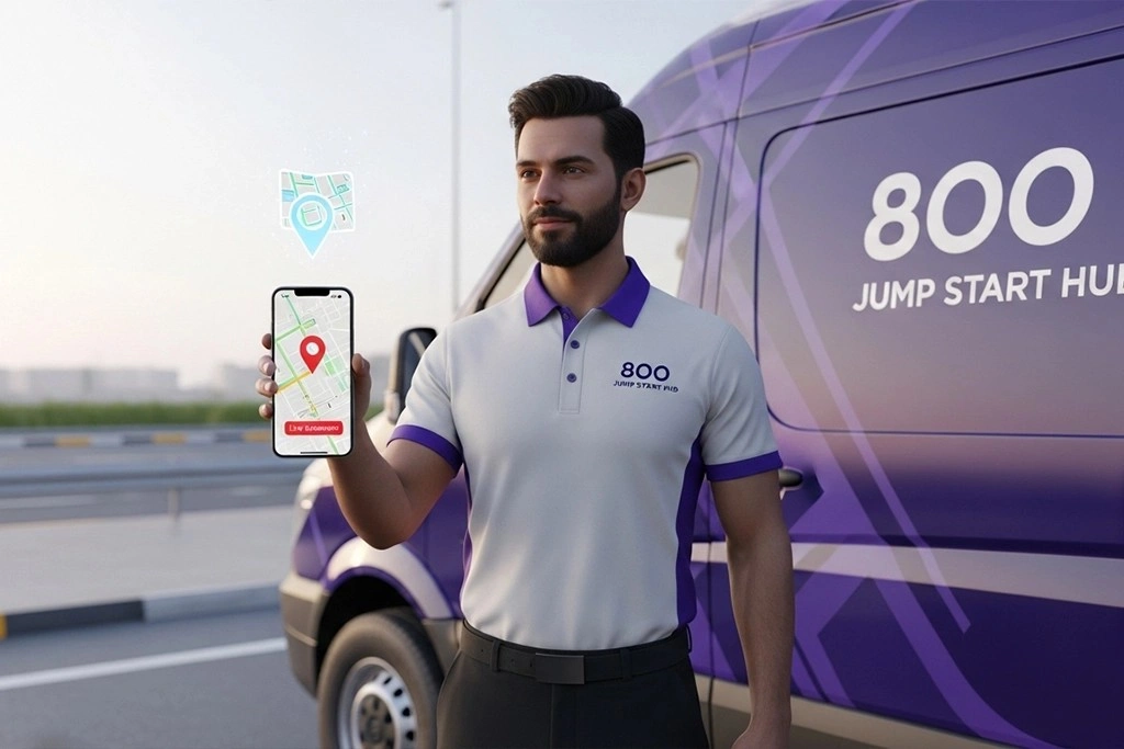 Mobile location sharing by roadside assistance technician - jump start service